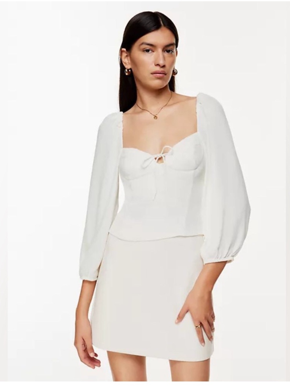 Aritzia Wilfred Square-Neck Puff Sleeve Corset Top - White size S